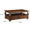 2 Drawer Wooden Coffee Table with Bun Feet and Ring Pulls, Brown