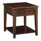 Wooden End Table with One Drawer and One Shelf, Walnut Brown - 80255