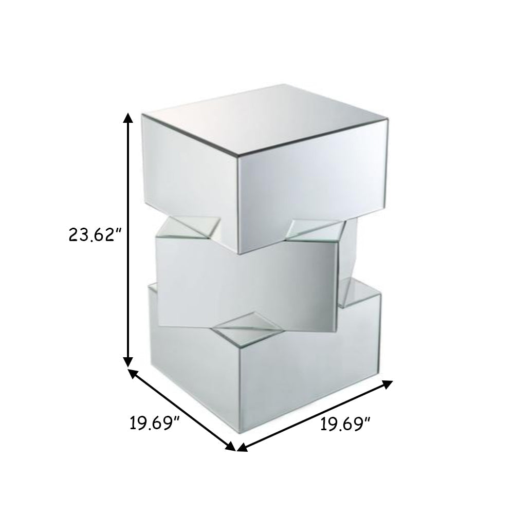 Celeste End Table | Mirror & Glass | Geometric Base | Silver