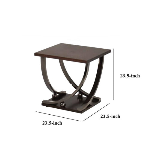 23" Wood Top End Table with Curved Metal Legs, Dark Brown - 80357