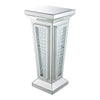 Glass Top Pedestal Stand with Mirror Panel and Faux Crystal, Silver