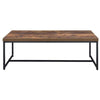 Metal Framed Coffee Table with Wooden Top, Weathered Oak Brown and Black - 80615