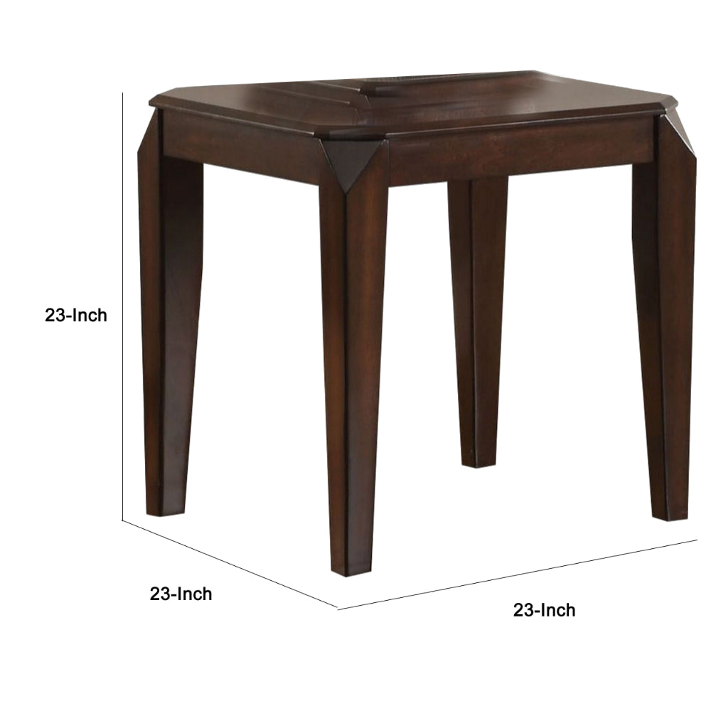 22.5" Wood End Table with Beveled Tapered Legs, Brown - 80662