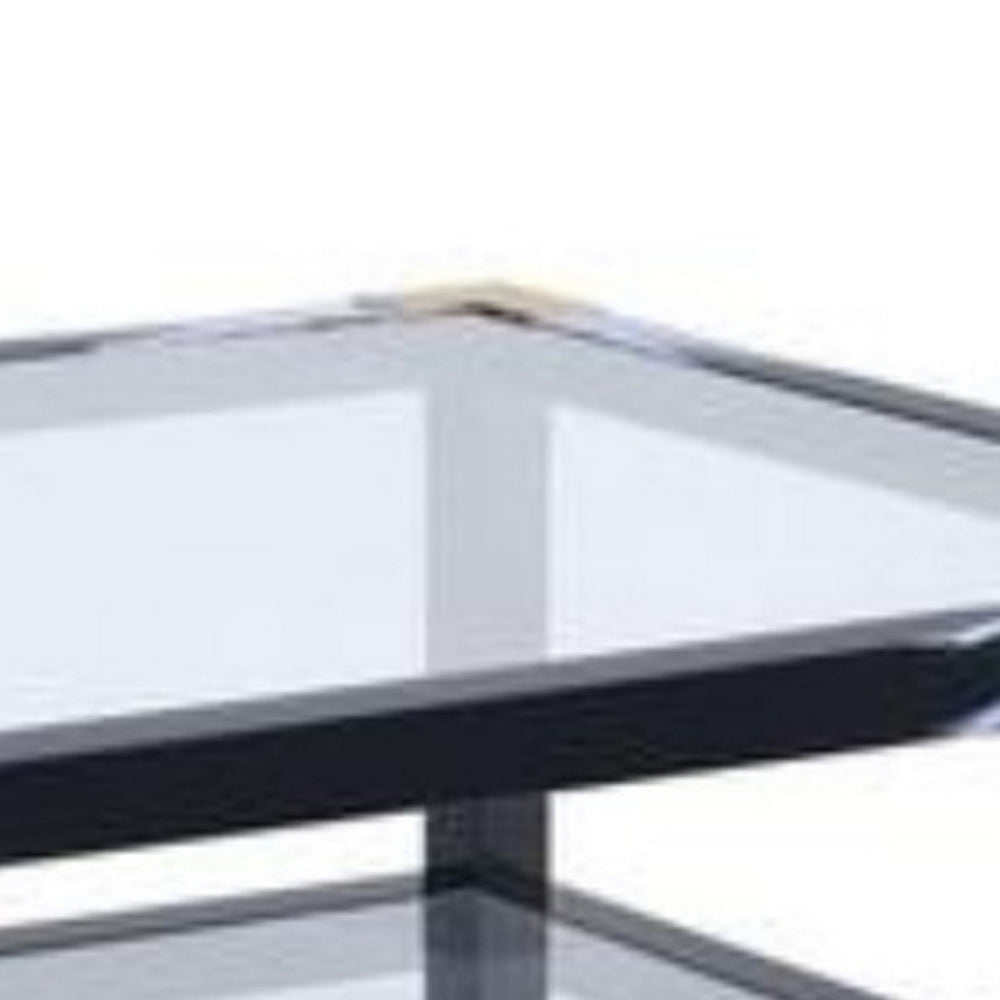 Rectangular Metal Coffee Table with Glass Top and Shelf, Black - 81000