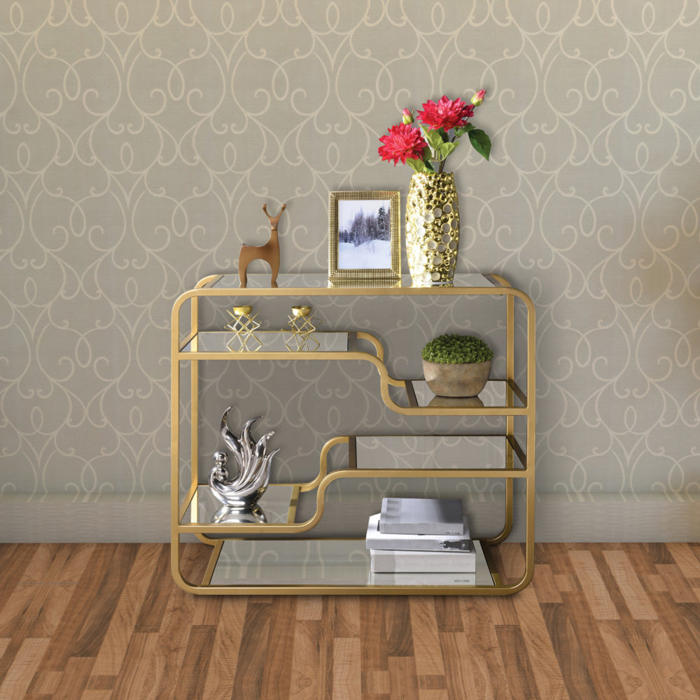 31 Inch Metal Frame Mirrored Sofa Table, Gold and Silver - 81093