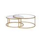 Metal Framed Nesting Coffee Tables with Glass and Marble Tops, Set of Two, Gold - 81110