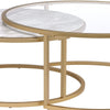 Metal Framed Nesting Coffee Tables with Glass and Marble Tops, Set of Two, Gold - 81110