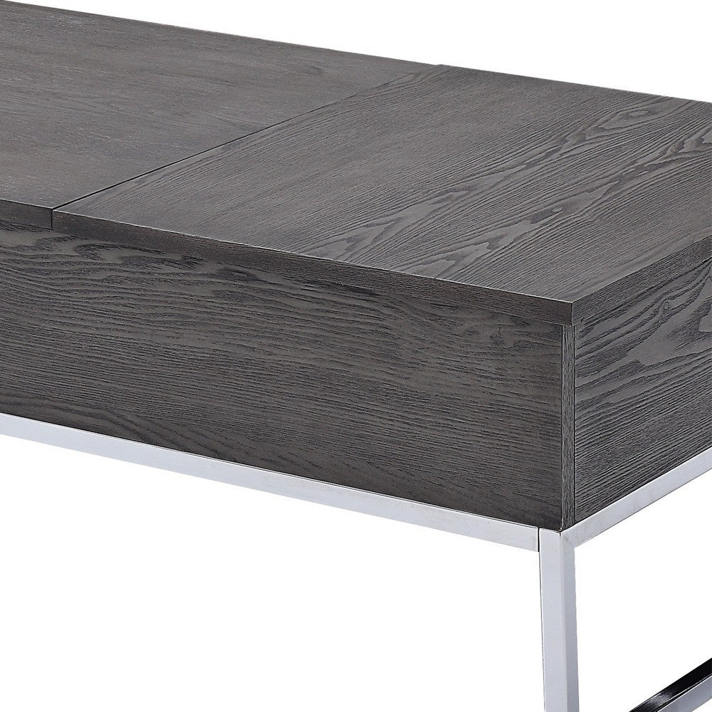 Wooden Coffee Table with Two Lift Tops and Metal Sled Leg Support Gray and Silver AMF-81170