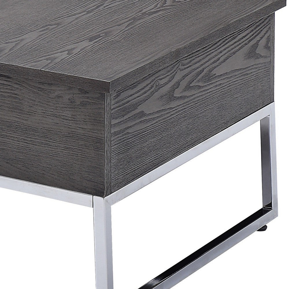 Wooden Coffee Table with Two Lift Tops and Metal Sled Leg Support Gray and Silver AMF-81170