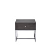 Wooden End Table with Tubular Metal Base and Spacious Drawer Gray and Silver AMF-81172