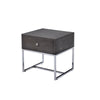 Wooden End Table with Tubular Metal Base and Spacious Drawer, Gray and Silver
