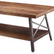 Wooden Coffee Table with X Crossed Metal Sides and Open Shelf Brown and Black AMF-81175