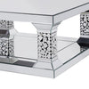 Wood and Mirror Coffee Table with One Shelf, Clear and Black By Casagear Home