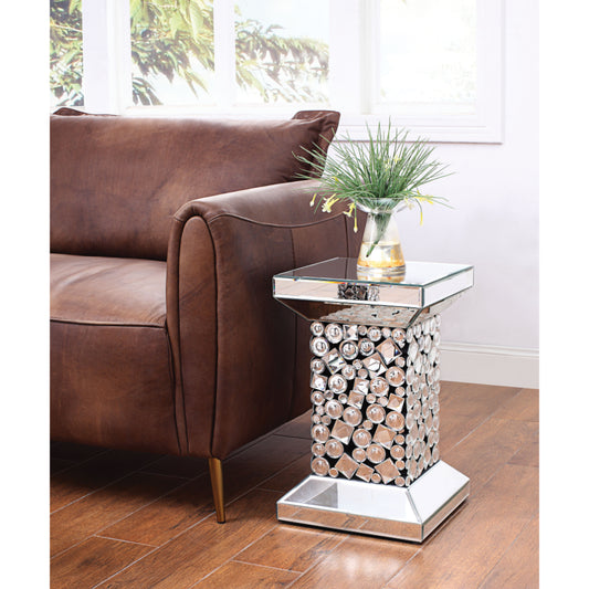 Wood and Mirror End Table with One Shelf, Clear and Black - 81427