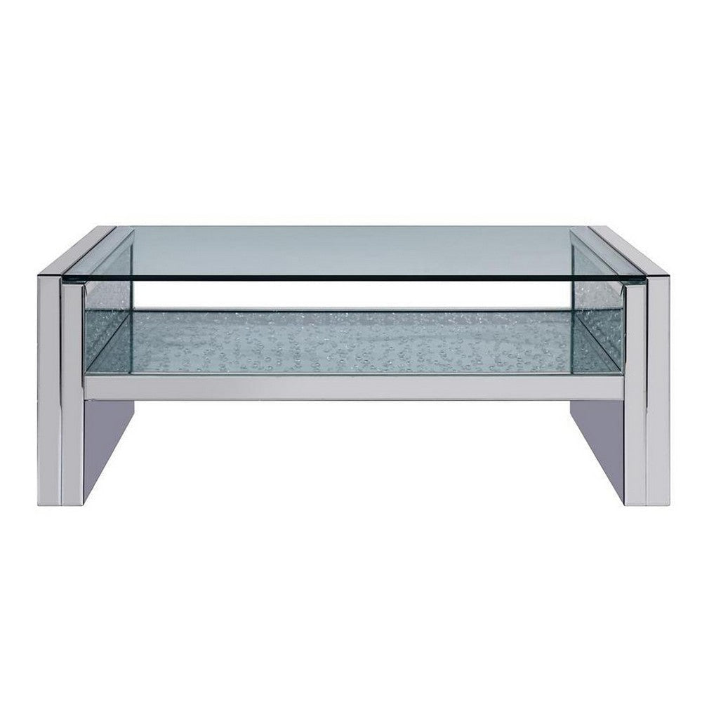 Wood and Mirror Coffee Table with Studded Faux Crystals Clear AMF-81470