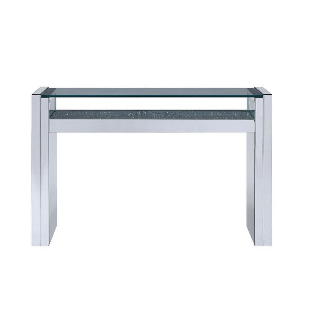 Celeste Sofa Table | Wood & Mirror | Studded Faux Crystals | Clear