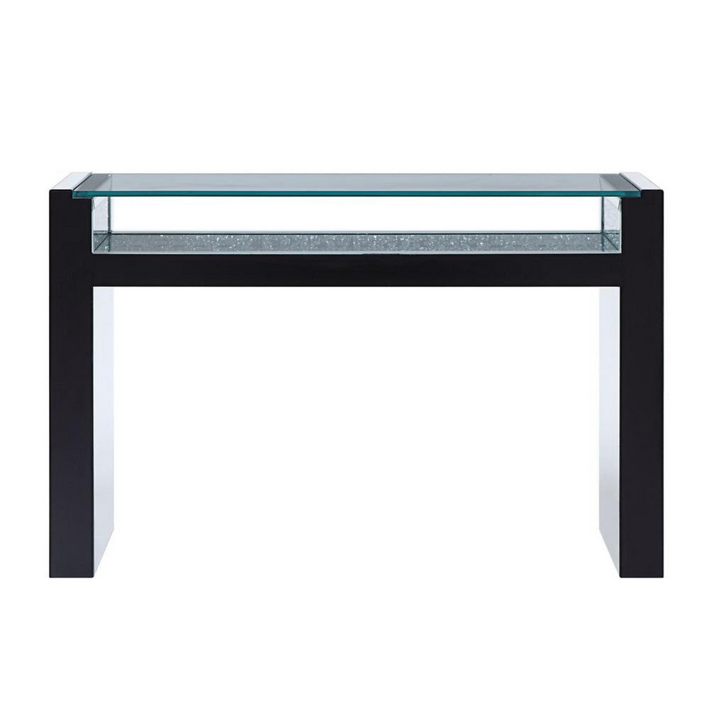 Celeste Sofa Table | Wood & Mirror | Studded Faux Crystals | Clear