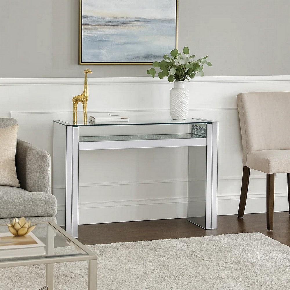 Celeste Sofa Table | Wood & Mirror | Studded Faux Crystals | Clear