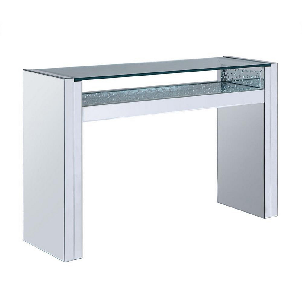 Celeste Sofa Table | Wood & Mirror | Studded Faux Crystals | Clear