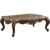 20" Carved Wooden Coffee Table with Marble Top, Brown