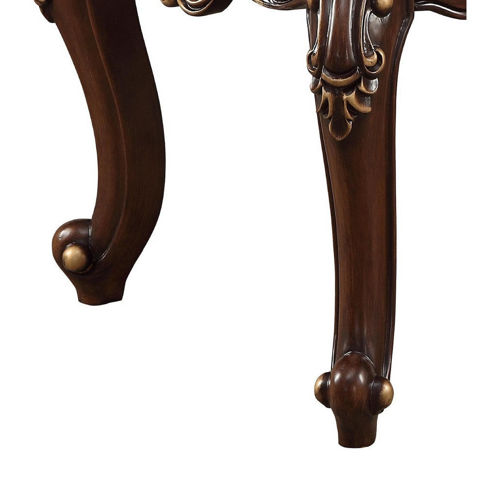 Square Marble Top End Table With Carved Floral Motifs Wooden Feet Brown AMF-81697