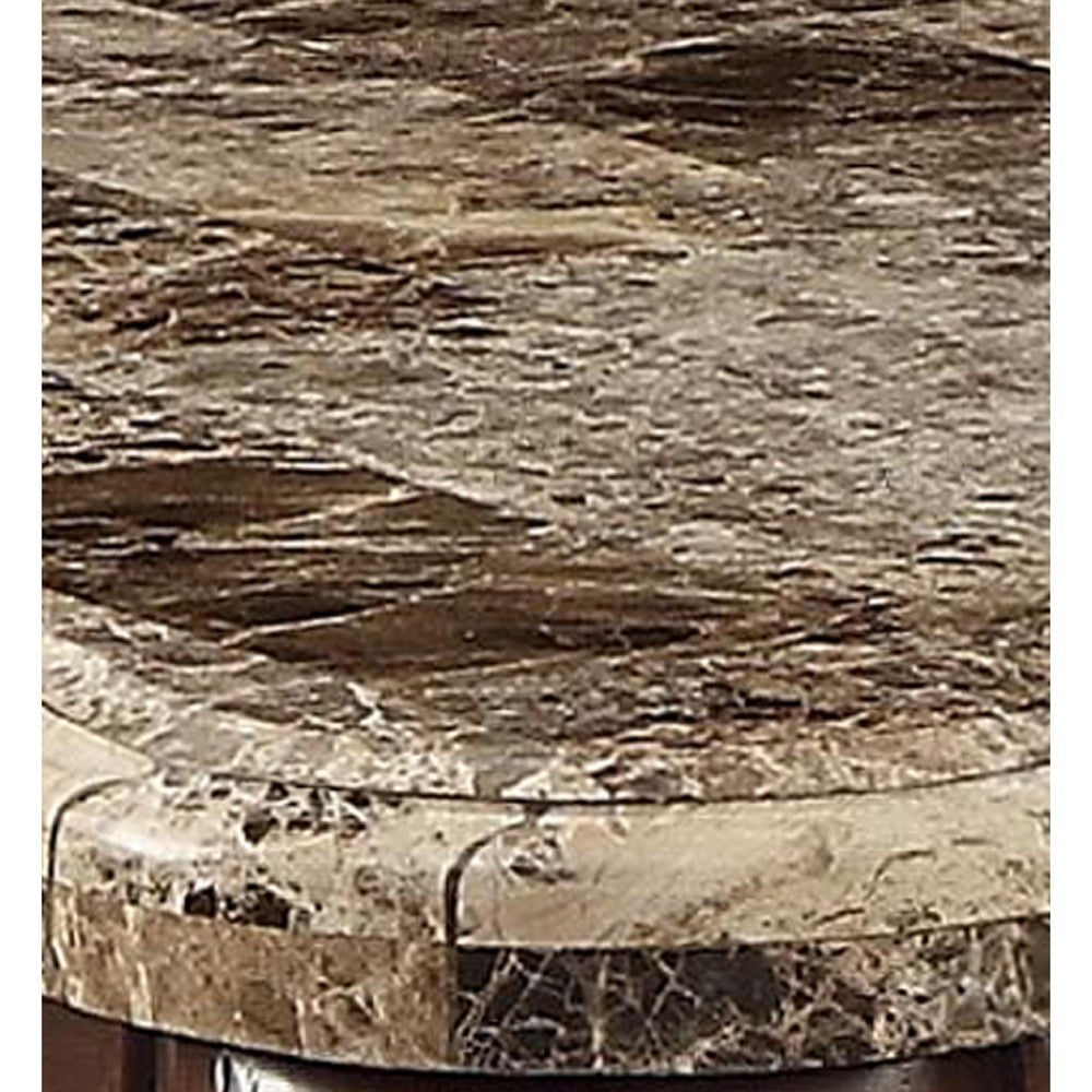 Square Marble Top End Table With Carved Floral Motifs Wooden Feet Brown AMF-81697