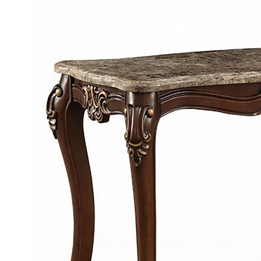 Clairmont Sofa Table | Marble Top | Carved Floral Feet | Brown