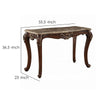 Marble Top Sofa Table With Carved Floral Motifs Wooden Feet, Brown