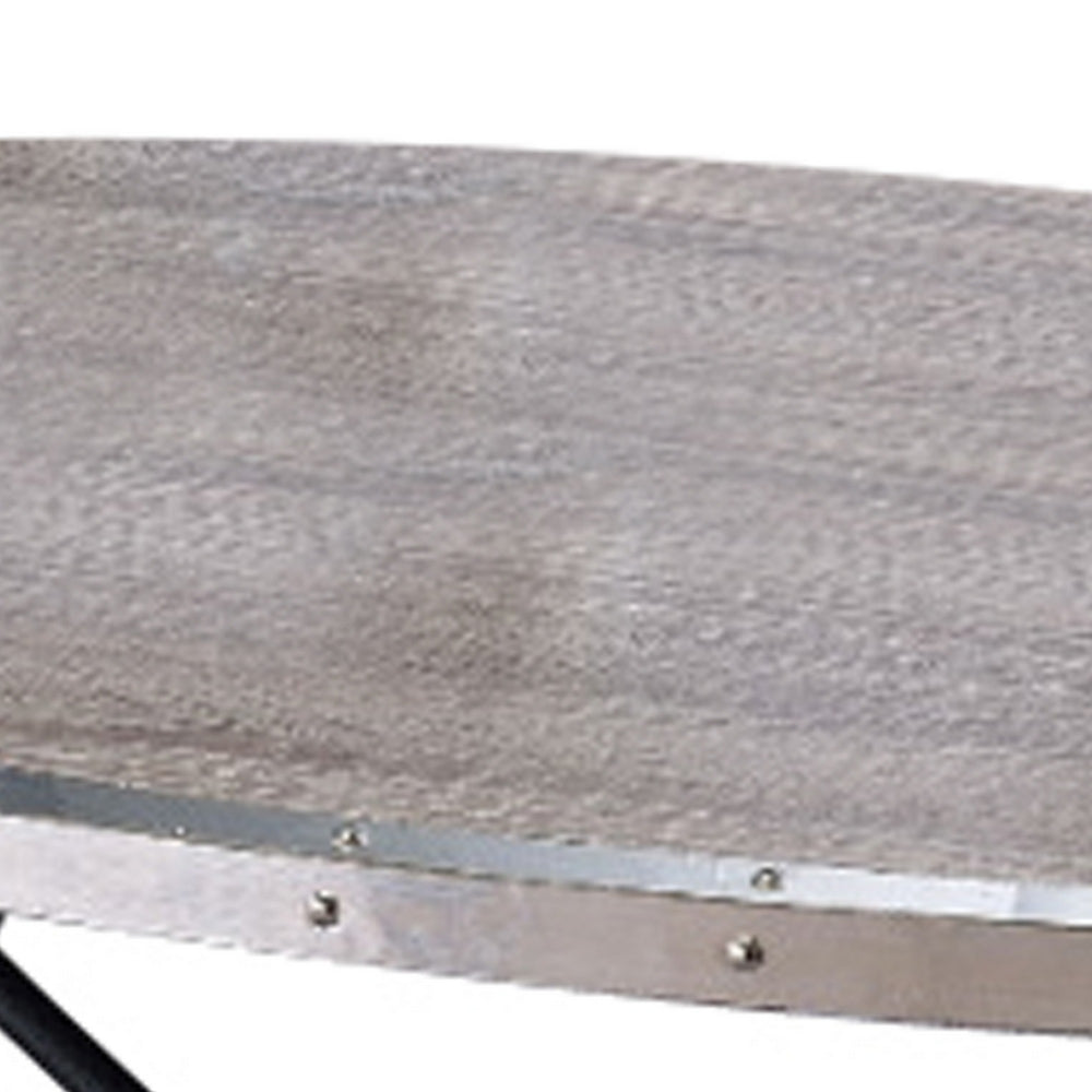 15" Oval Coffee Table with Irregular Metal Base, Gray