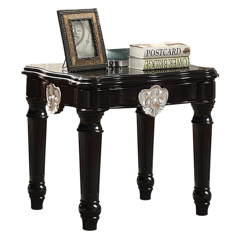 Nova End Table | Carved Motif | Turned Legs | Black