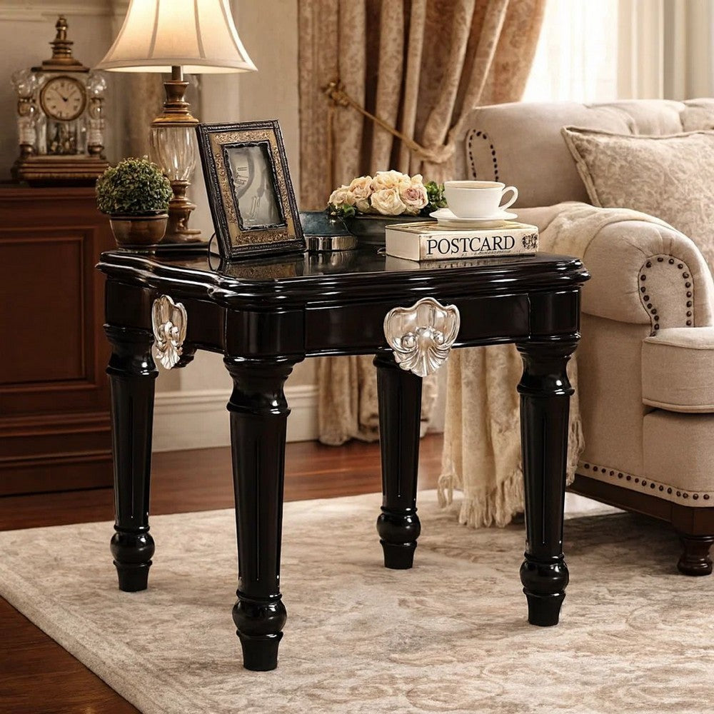 Nova End Table | Carved Motif | Turned Legs | Black