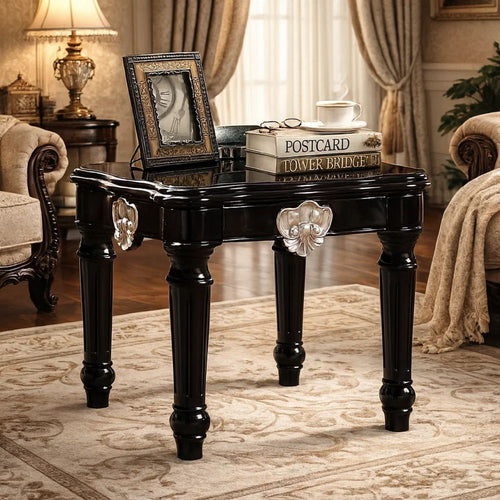 Nova End Table | Carved Motif | Turned Legs | Black