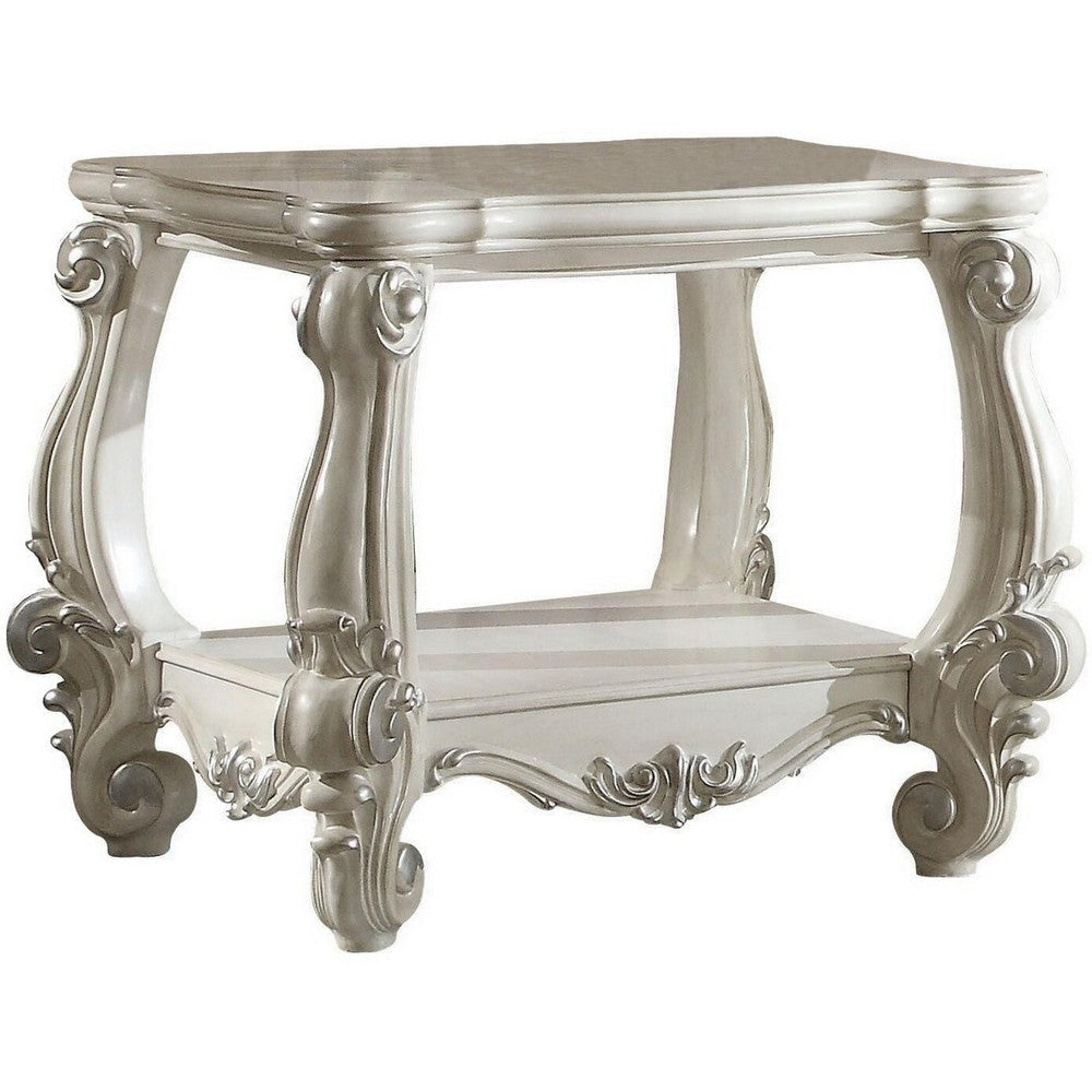 Wooden End Table with Bottom Shelf in White