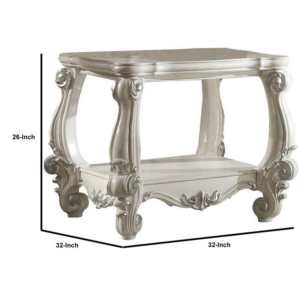 Wooden End Table with Bottom Shelf in White AMF-82124
