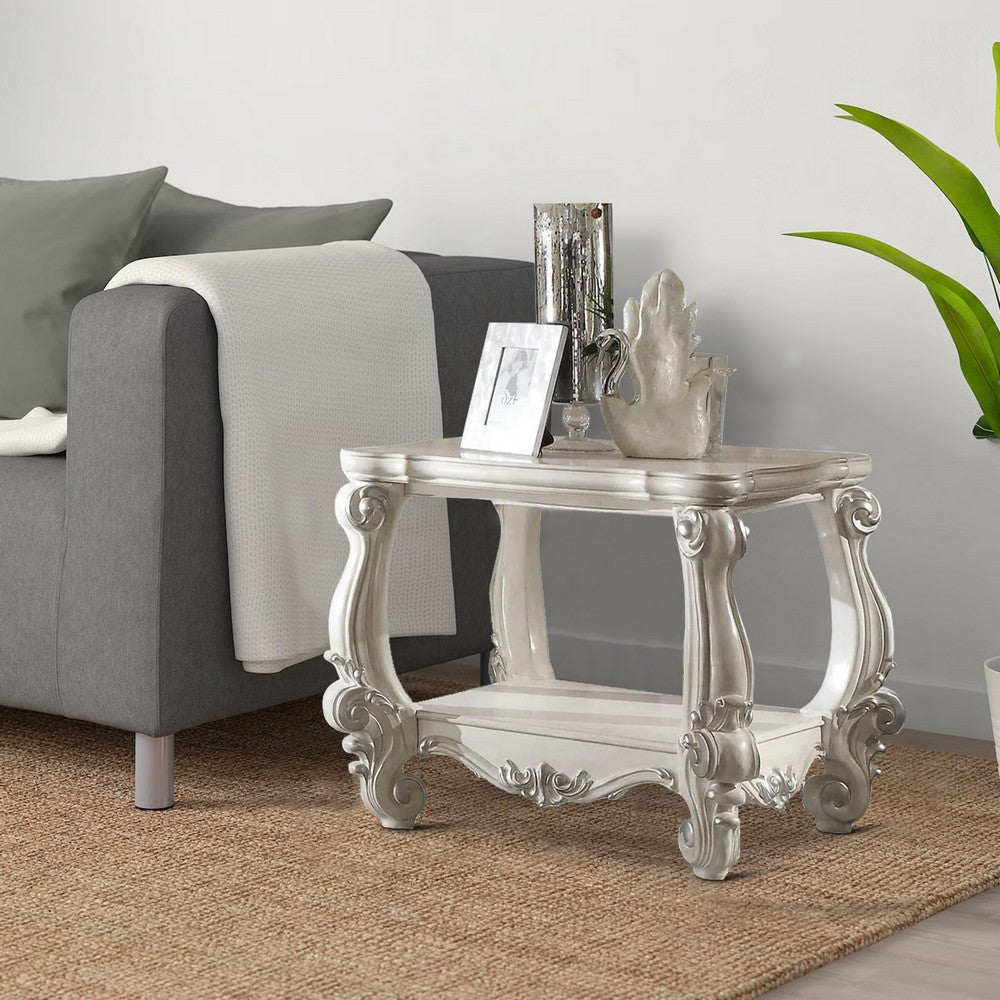Wooden End Table with Bottom Shelf in White AMF-82124