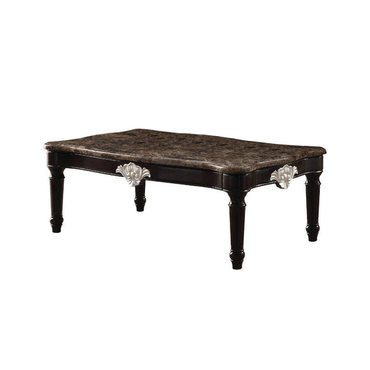 21" Rectangular Textured Marble Top Coffee Table, Brown - ACME