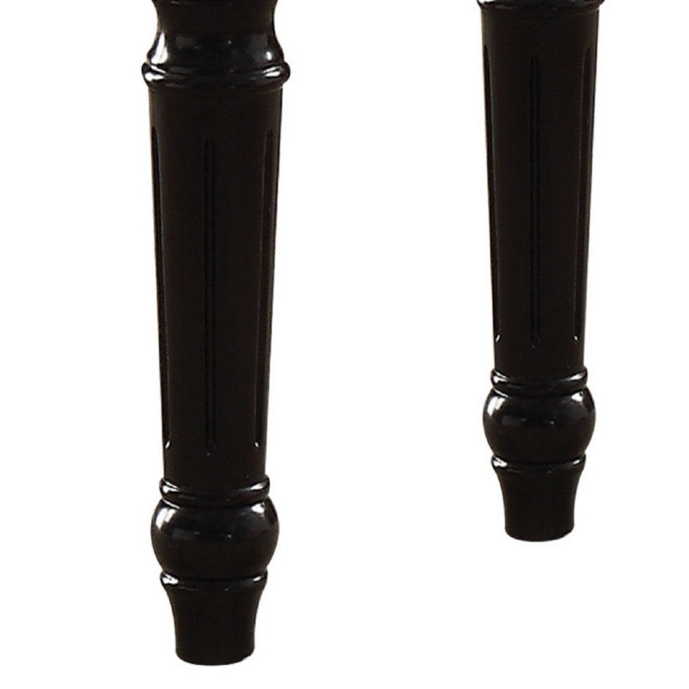 Marble Top End Table With Contrast Carved Motif Turned Wood Legs Black AMF-82152