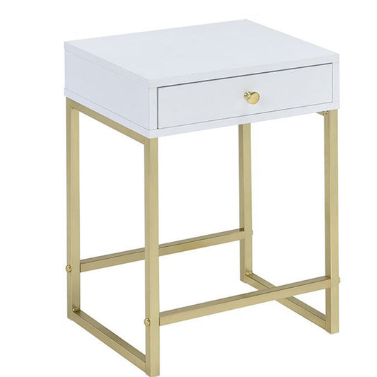 Astonishing Side Table, White & Gold By ACME