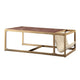 Metal Constructed Coffee Table with Leatherette Top and Magazine Holder, Beige and Gold