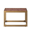 Retro Style Metal Frame End Table with Stitched Leather Top Brown and Gold AMF-82312