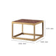 Retro Style Metal Frame End Table with Stitched Leather Top Brown and Gold AMF-82312