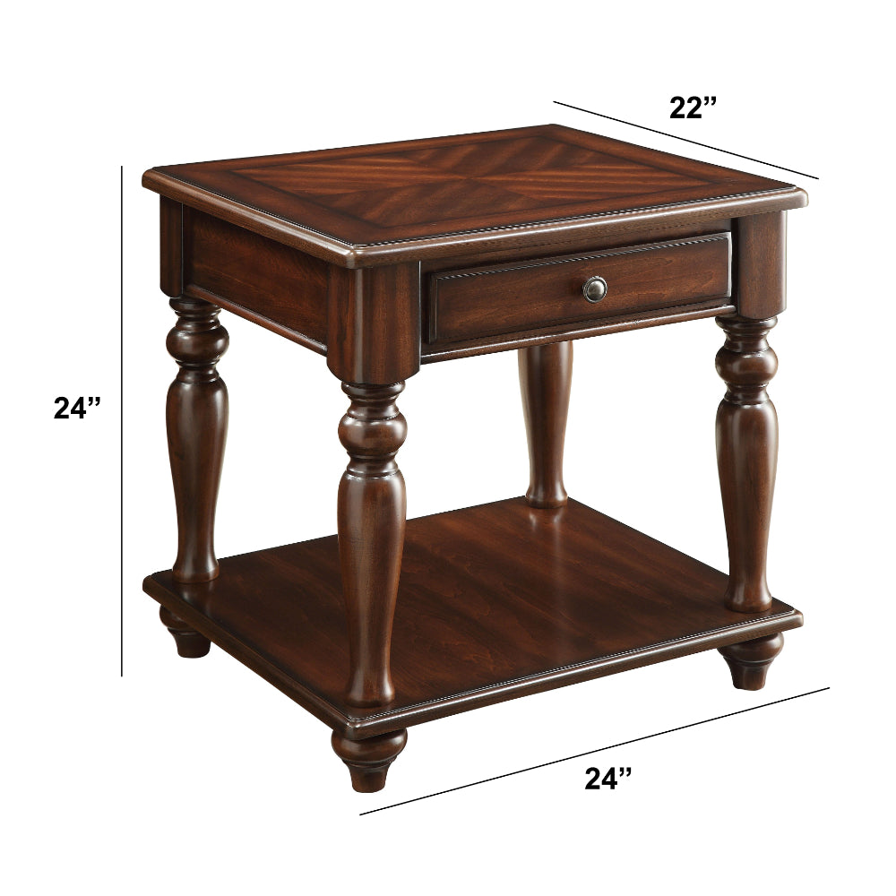 Wooden End Table with 1 Drawer and 1 Bottom Shelf, Walnut Brown