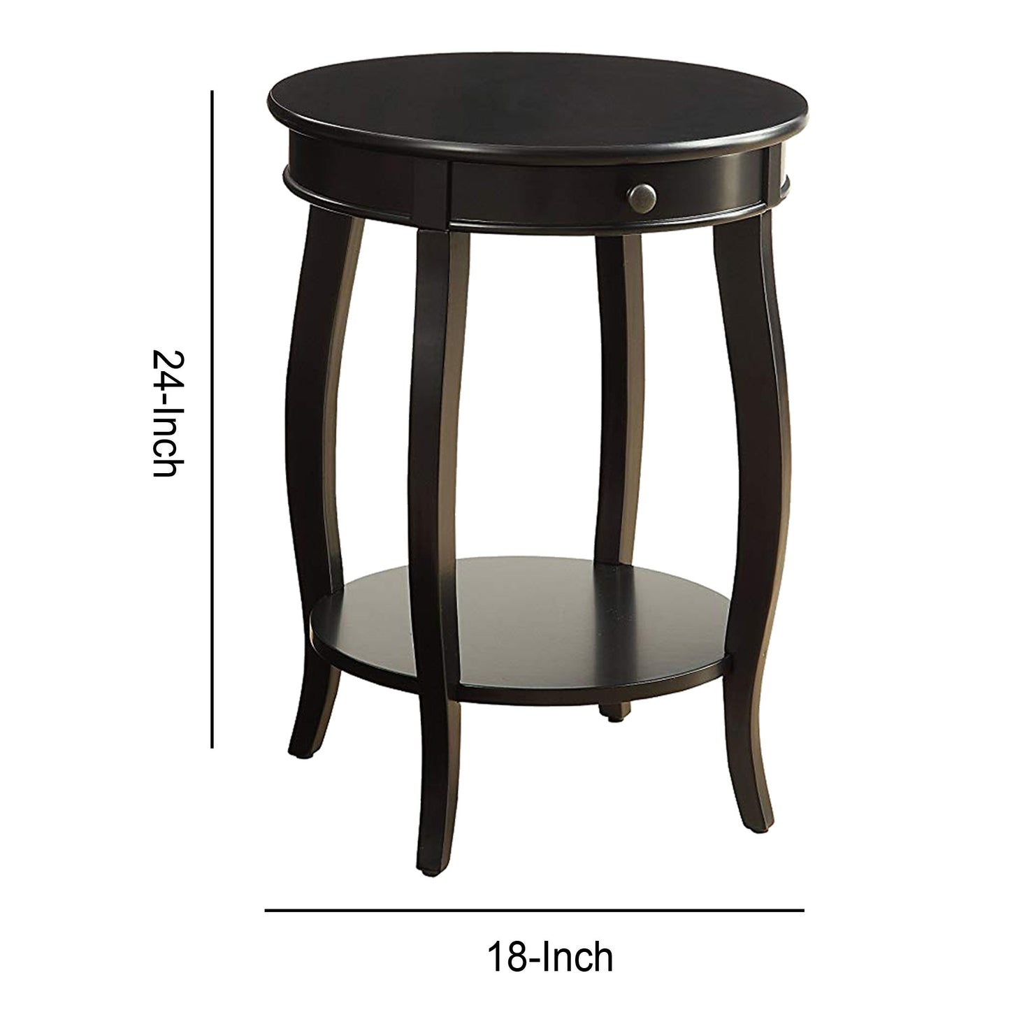 1 Drawer Round Shape Wooden End Table with Cabriole Legs Espresso Brown AMF-82812