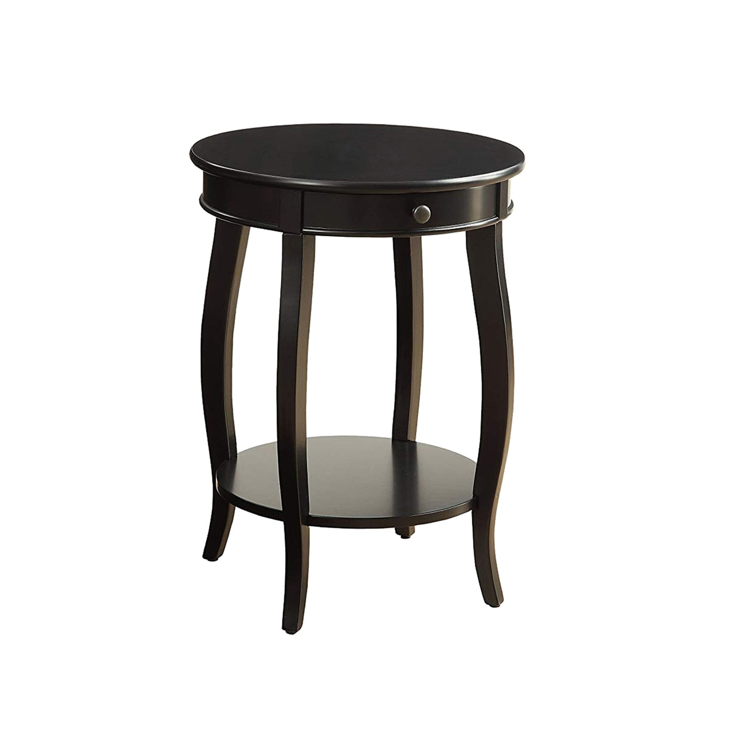 1 Drawer Round Shape Wooden End Table with Cabriole Legs, Espresso Brown