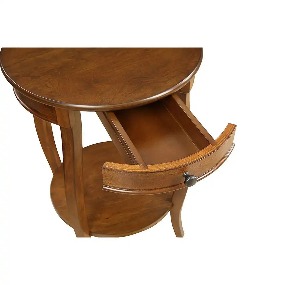 1 Drawer Round Shape Wooden End Table with Cabriole Legs Walnut Brown AMF-82814