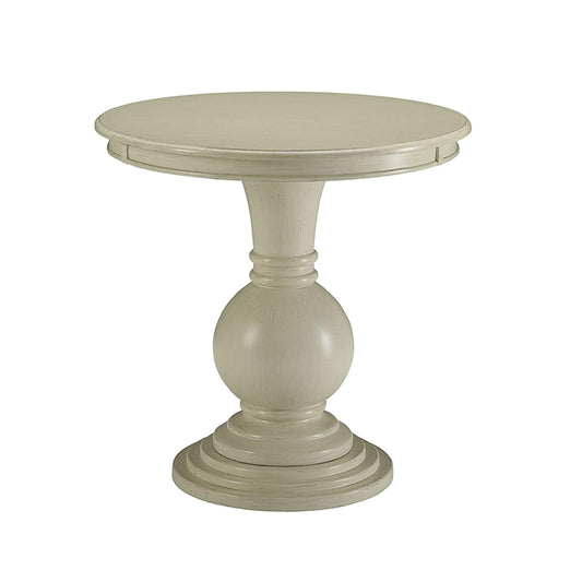 Round Shape Wooden Accent Table with Pedestal Base, Antique White