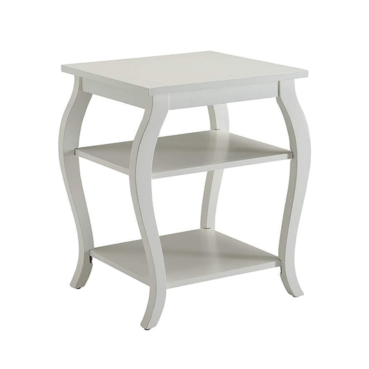 Wooden End Table with 2 Open Shelves and Cabriole Legs, White