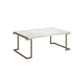 Faux Marble Top Coffee Table With Metal Base, White And Gold