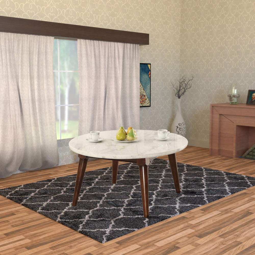 Wood Base Coffee Table | Marble Top | Walnut Brown