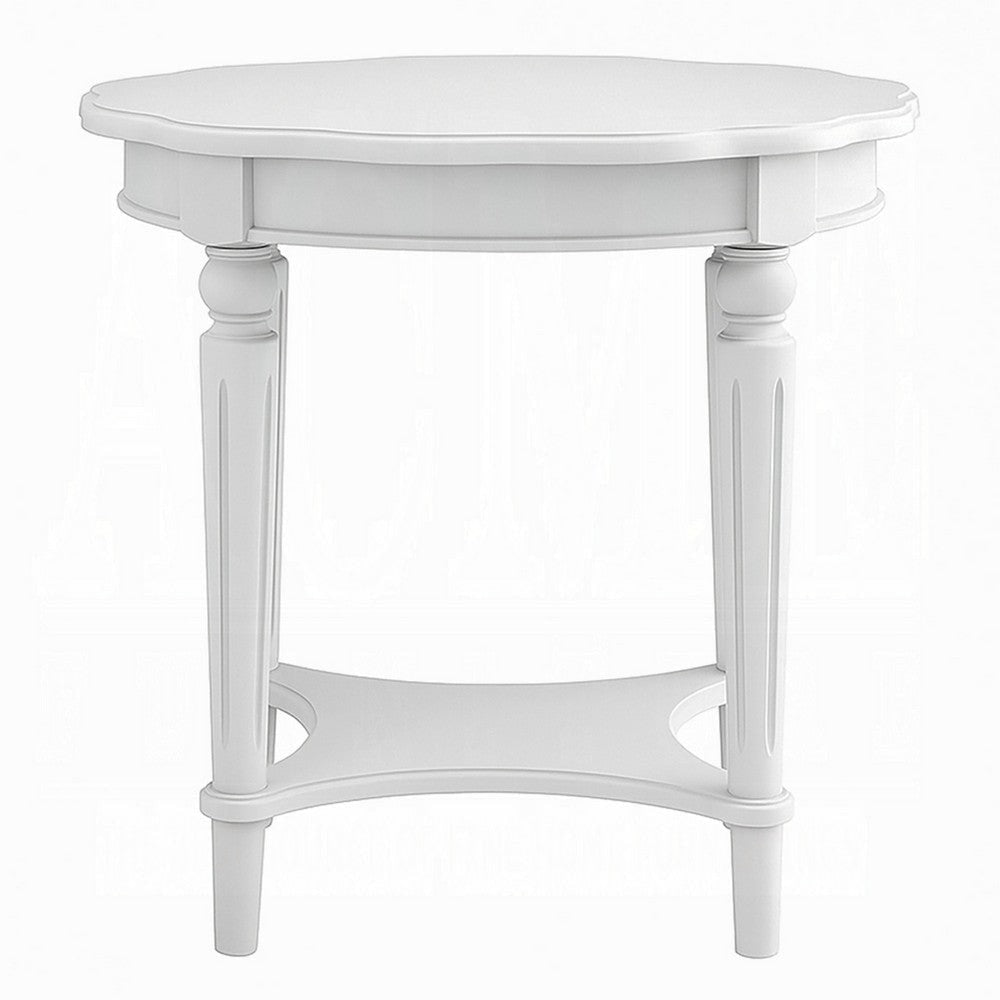 Fordon Wooden End Table Scalloped Round Top French Antique White Finish AMF-82912